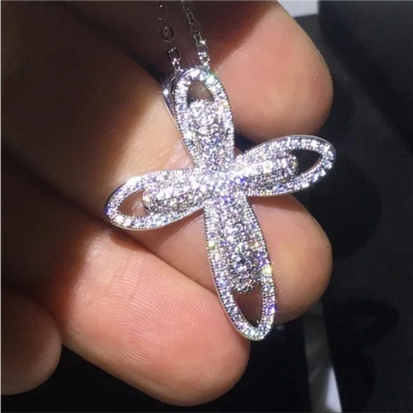 New 925 Silver Plated CZ Cross Necklace - Picture 1 of 7